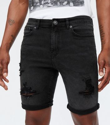 ripped denim shorts mens black