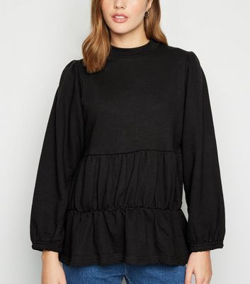 Influence Black Tiered Smock Sweatshirt | New Look