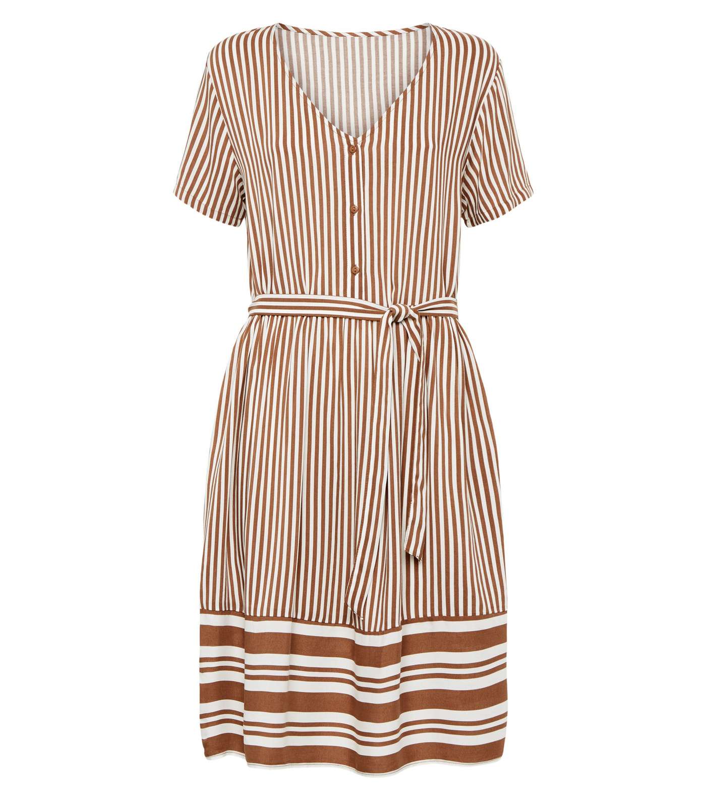 JDY Tan Stripe Short Sleeve Dress Image 4