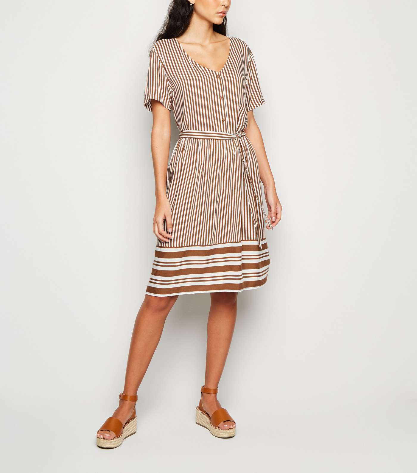 JDY Tan Stripe Short Sleeve Dress Image 2