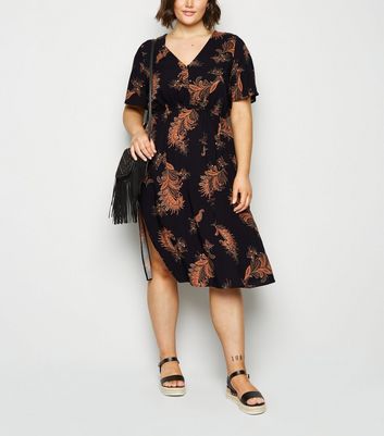 leaf print midi dress