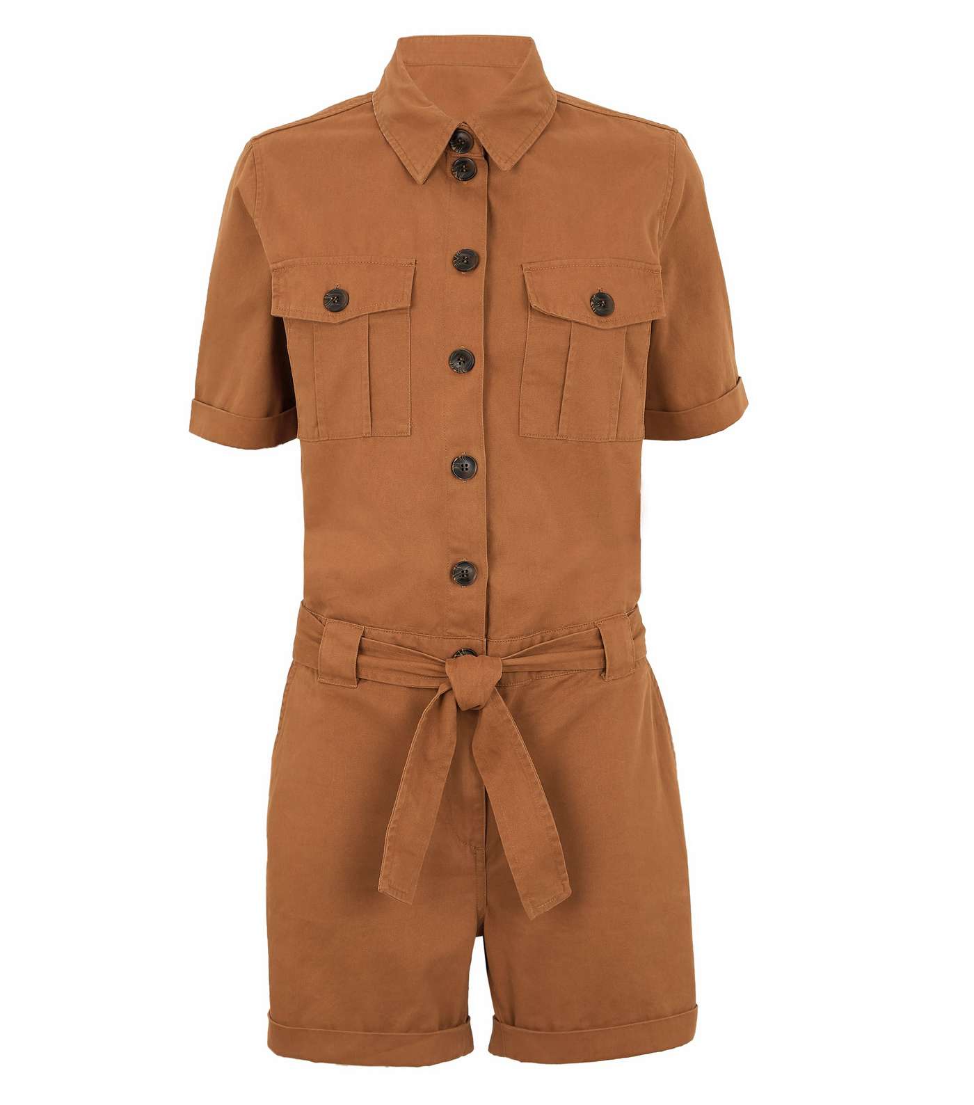 JDY Tan Button-Up Belted Playsuit Image 4