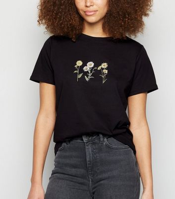 Black Wild Flower Print T-Shirt | New Look