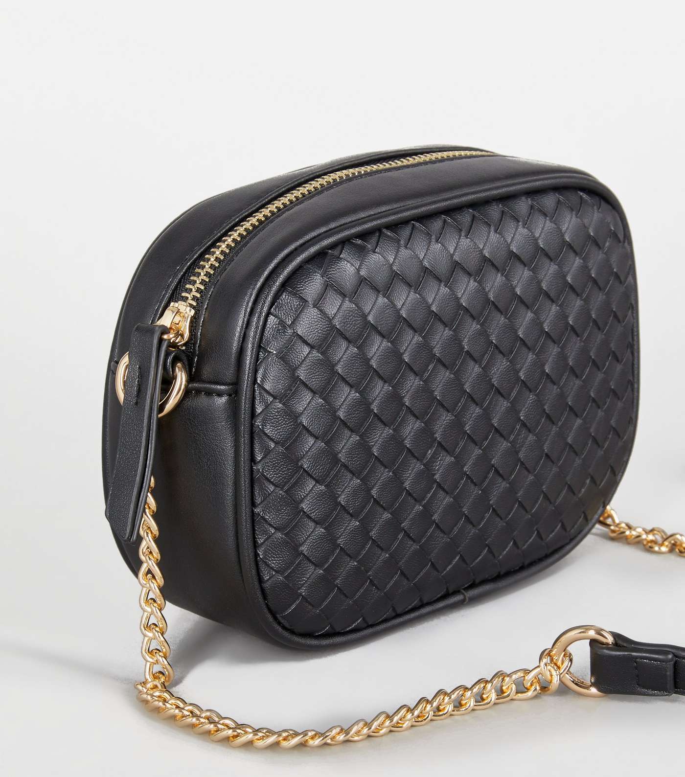 Black Woven Leather-Look Camera Bag Image 2