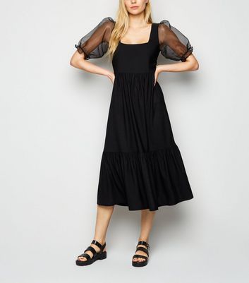 new look puff sleeve midi dress