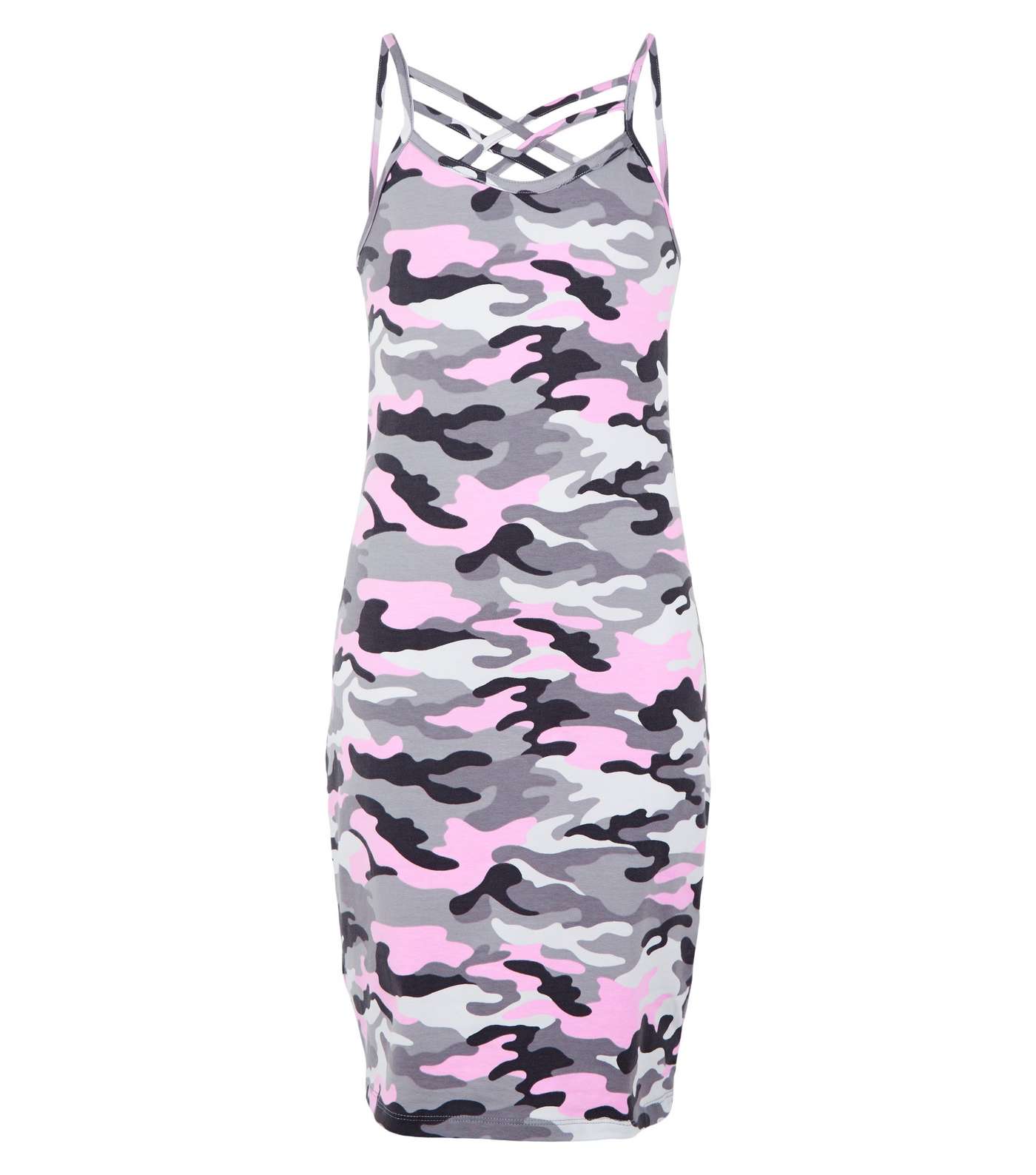 Girls Pink Camo Lattice Front Bodycon Dress Image 4