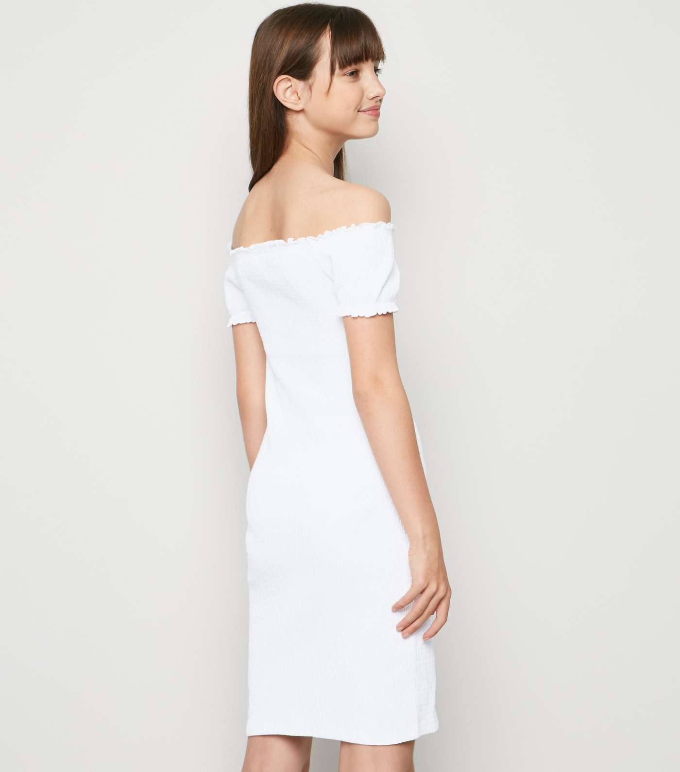 Girls White Shirred Dress Image 3