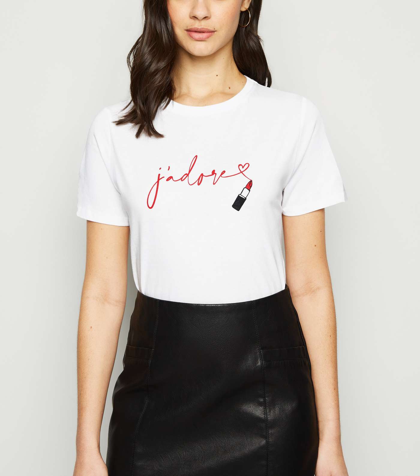 White J'Adore Lipstick Slogan T-Shirt