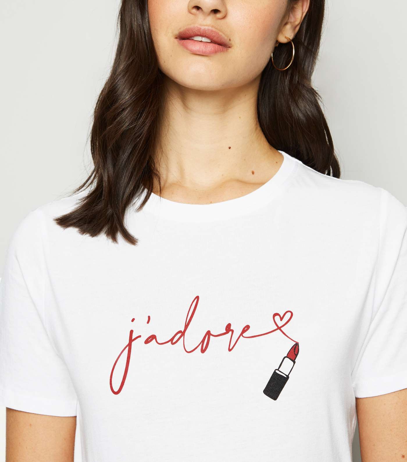 White J'Adore Lipstick Slogan T-Shirt Image 5
