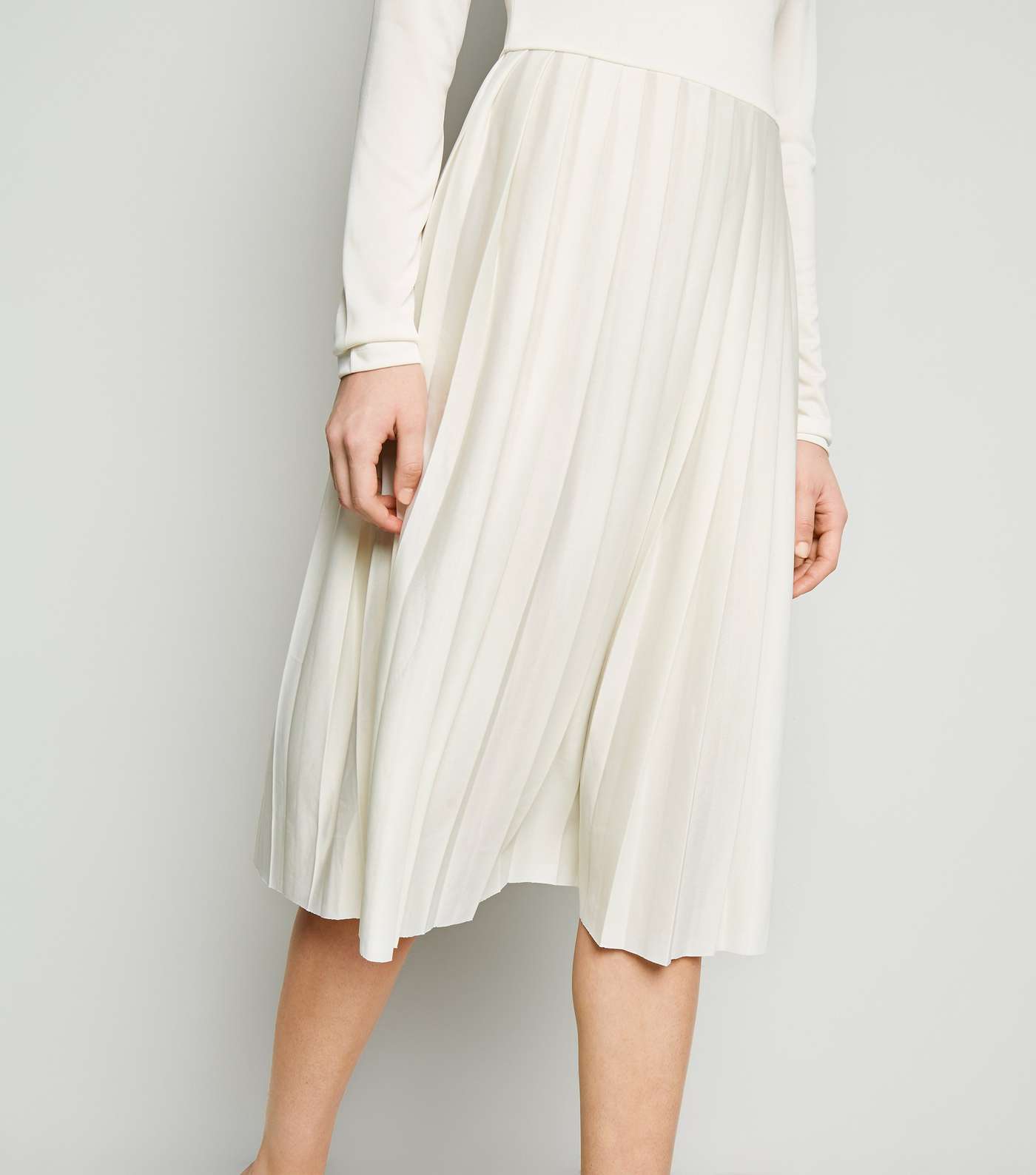 NA-KD White Long Sleeve Pleated Midi Dress Image 3