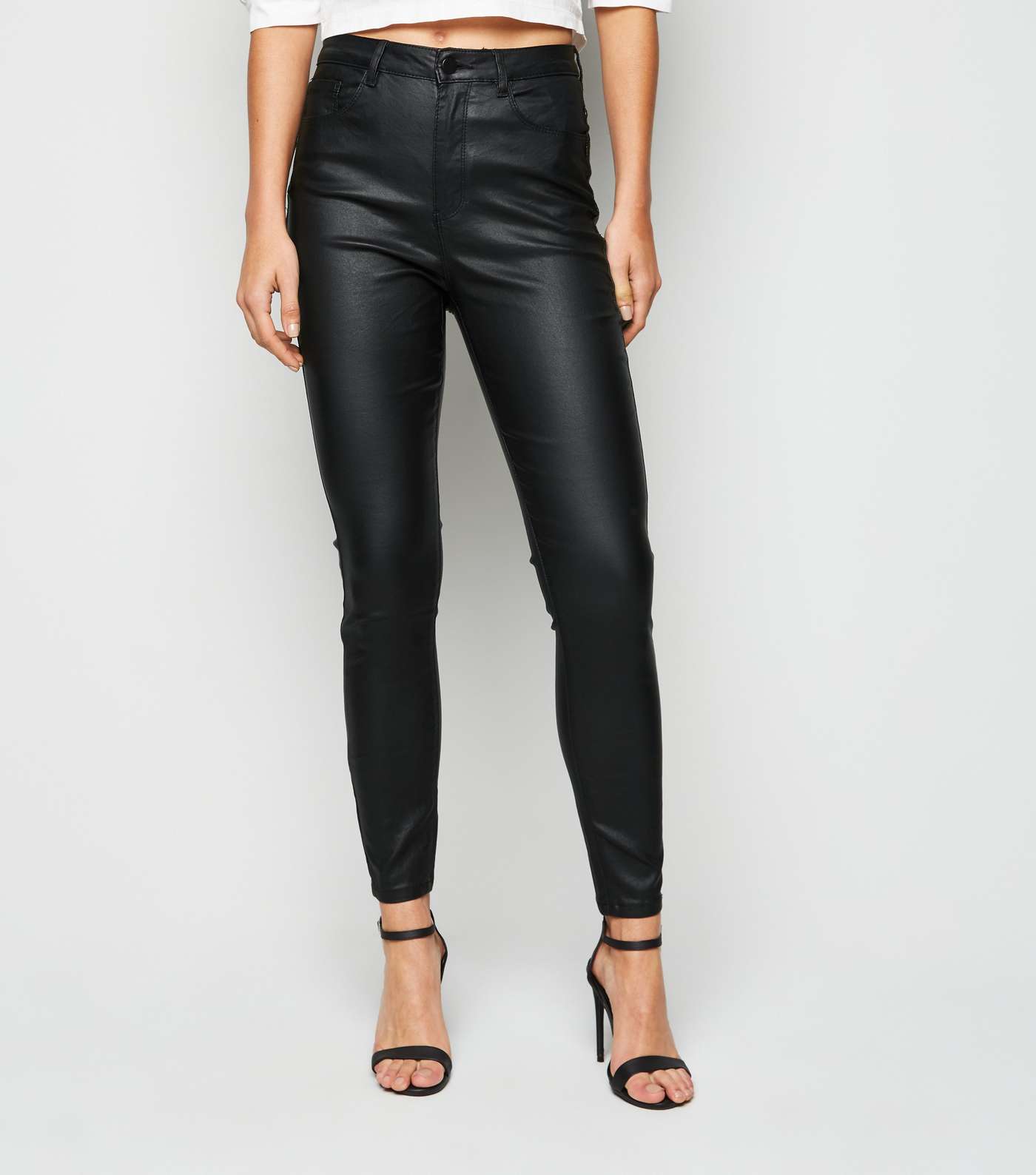 Urban Bliss Black Leather-Look Skinny Jeans  Image 2
