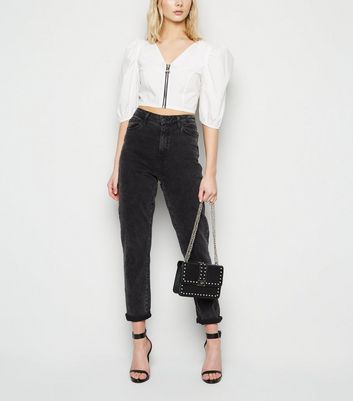 Image of Cameo Rose White Poplin Zip Puff Sleeve Top New Look