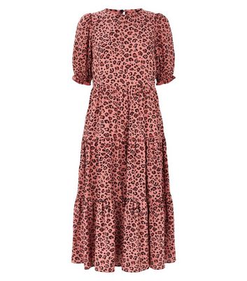 pink leopard midi dress