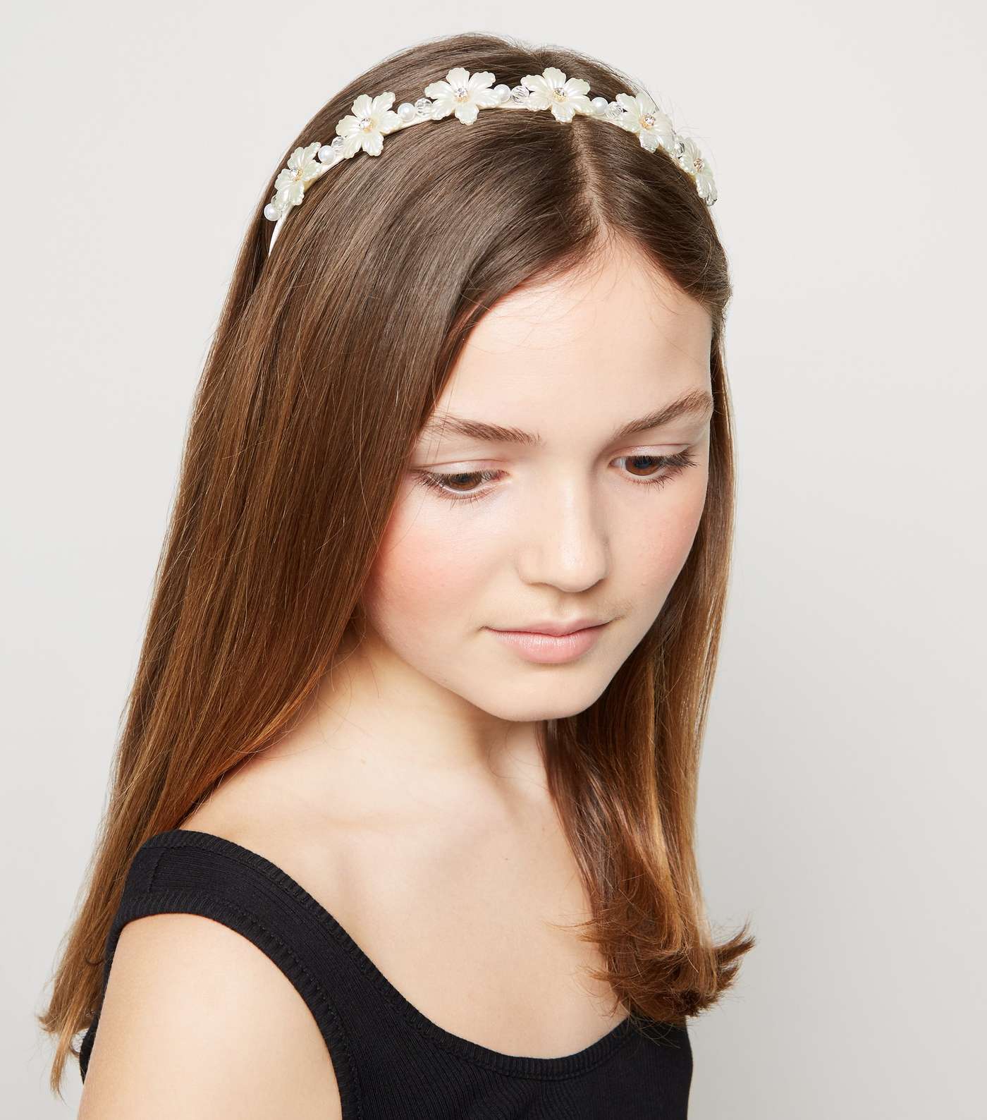 Girls Cream Flower Diamanté Headband Image 2