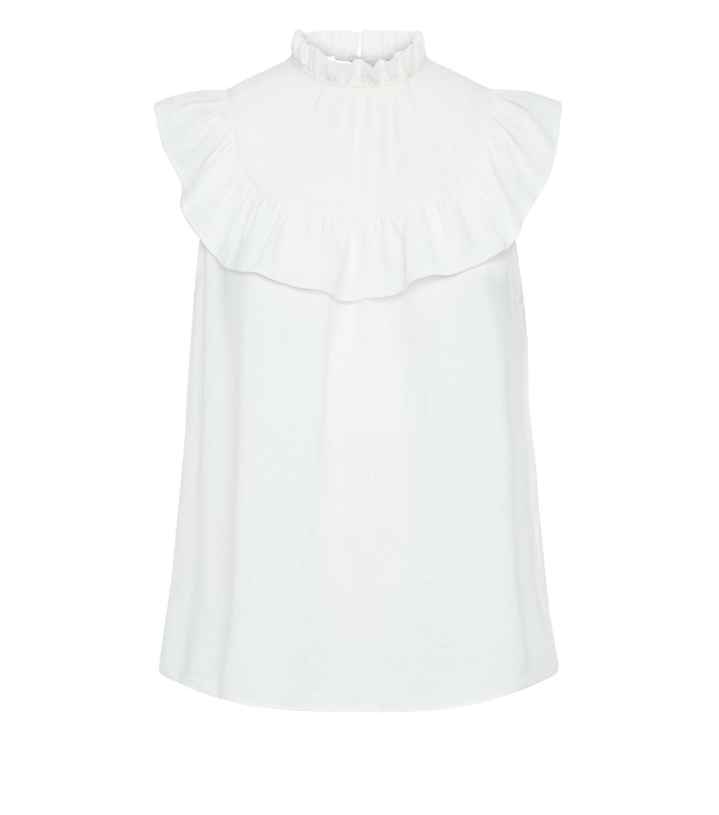 Off White Frill High Neck Blouse Image 4
