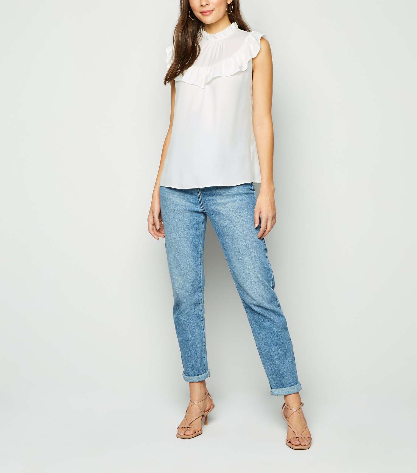 Off White Frill High Neck Blouse Image 2