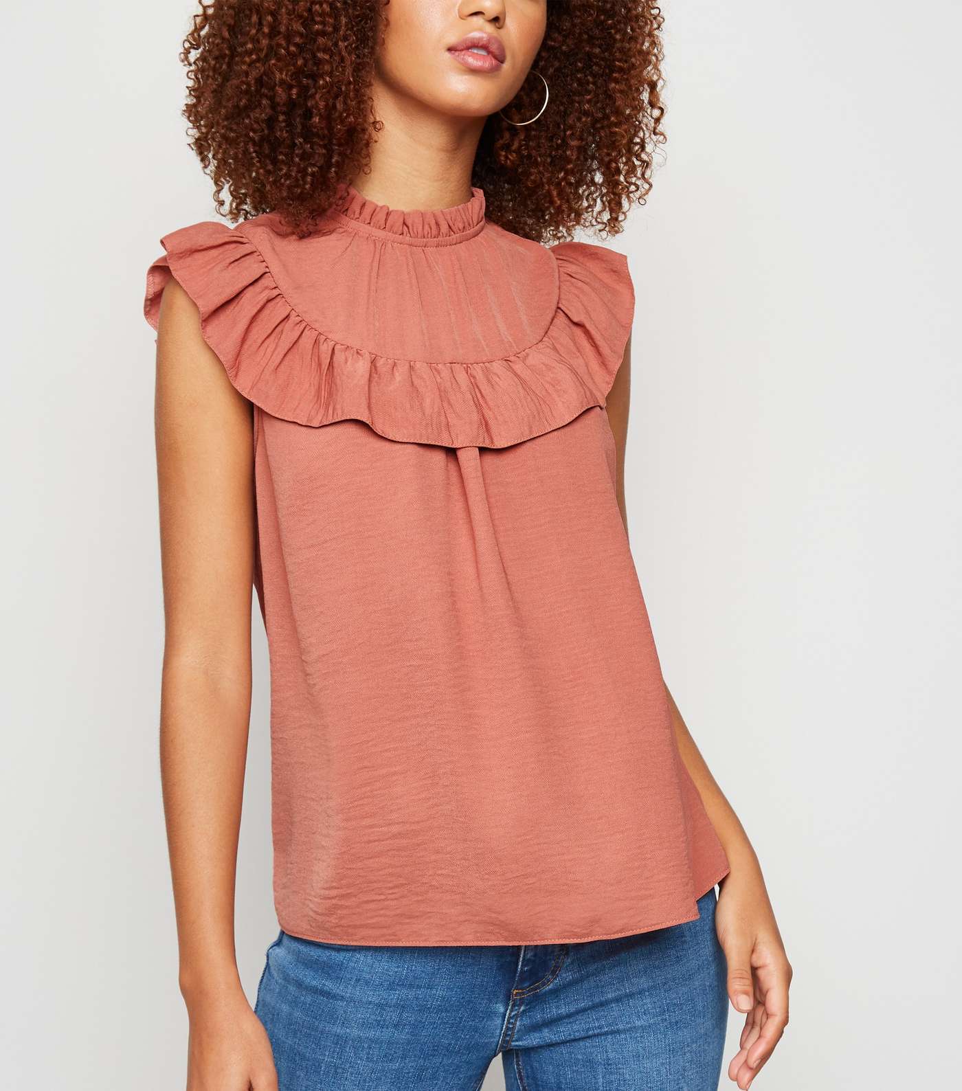 Mid Pink Frill High Neck Blouse
