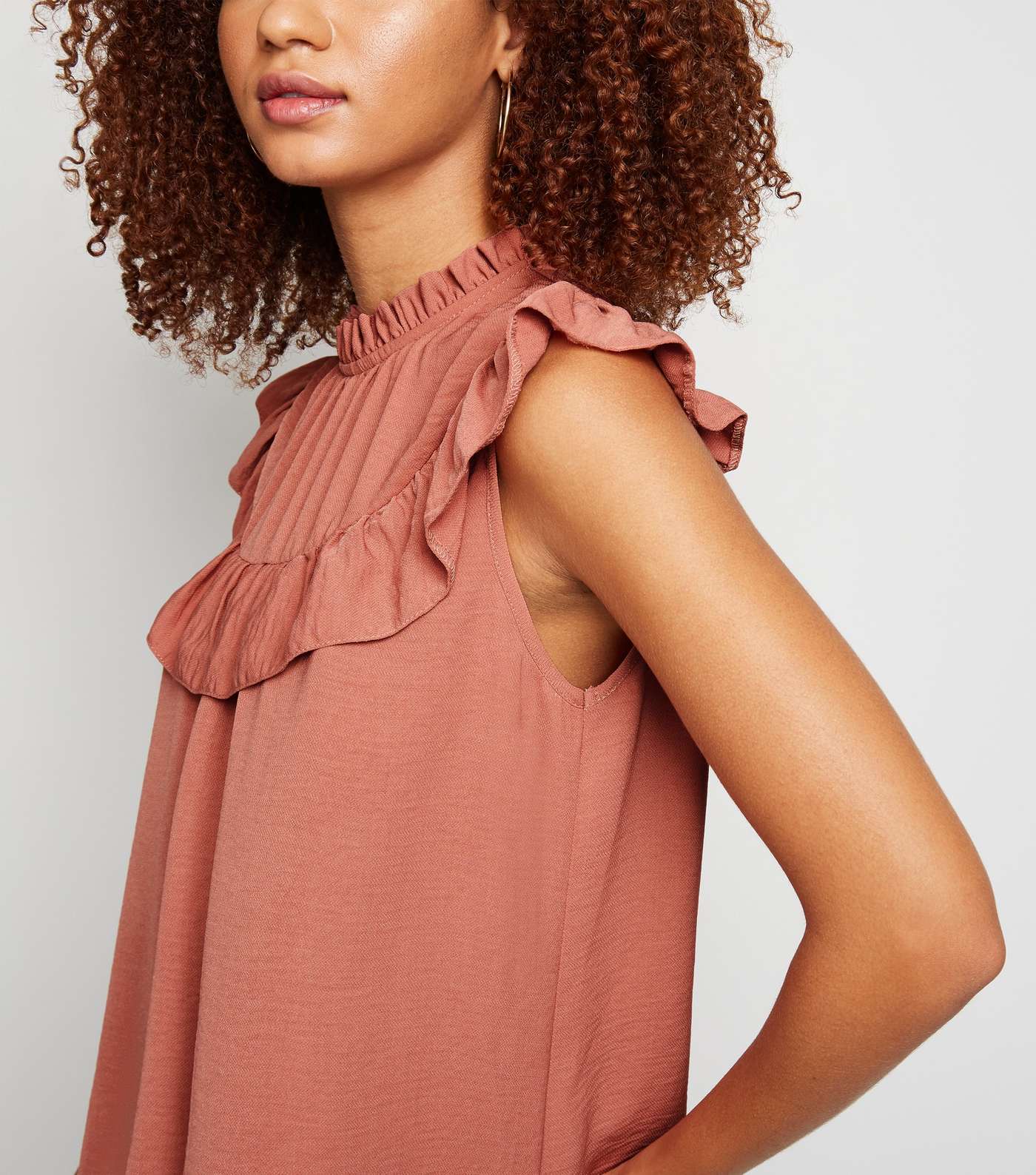 Mid Pink Frill High Neck Blouse Image 5