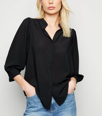 Black Seersucker Oversized Puff Sleeve Shirt | New Look