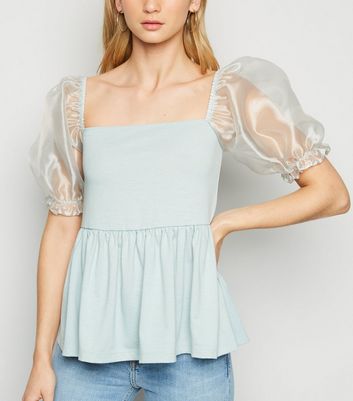 【euw】puff sleeve peplum top Bow Puff Sleeve Peplum Top – English Factory
