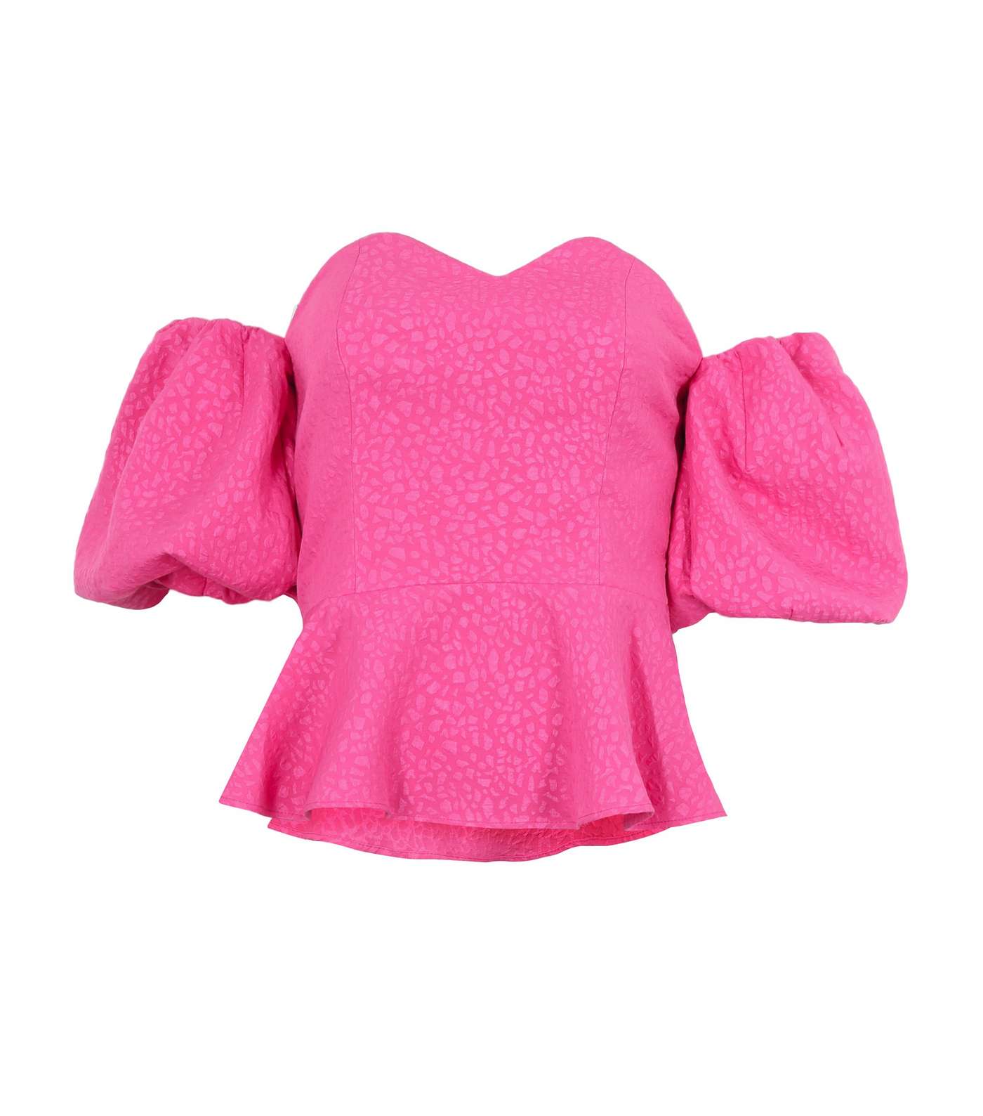 Bright Pink Animal Jacquard Puff Sleeve Bardot Top Image 6