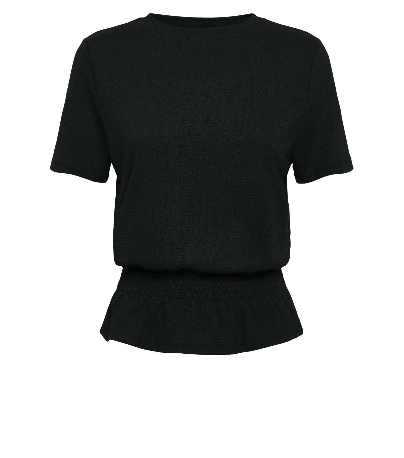 Black Textured Shirred Peplum T-Shirt Image 4