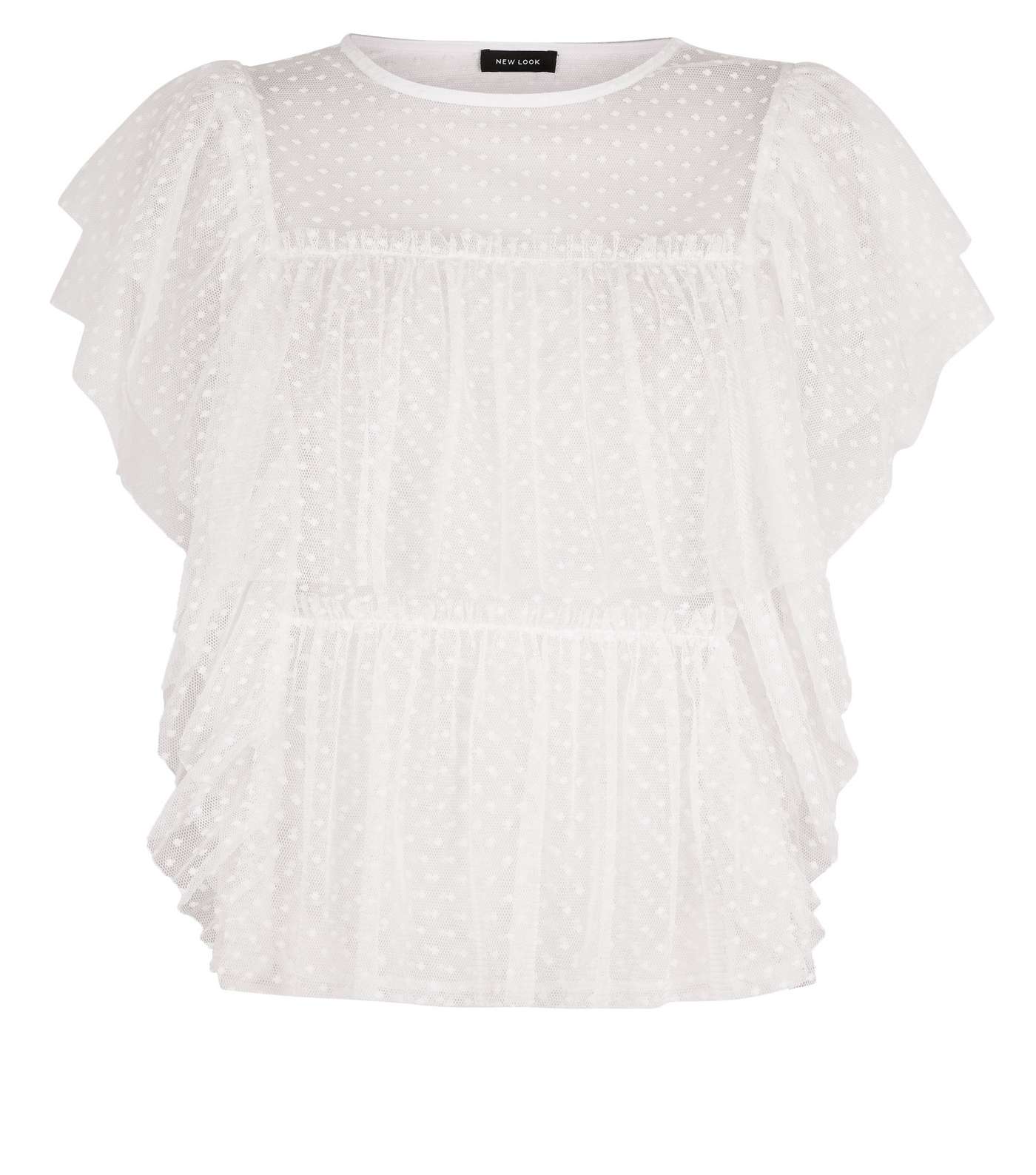 Off White Spot Mesh Tiered Top Image 4
