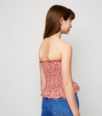 red floral peplum top