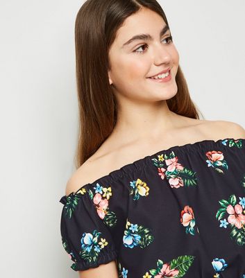 Black floral cheap bardot top