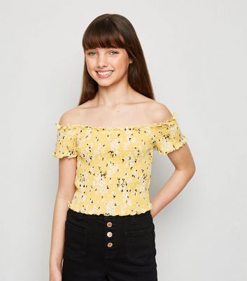 Yellow floral sales bardot top