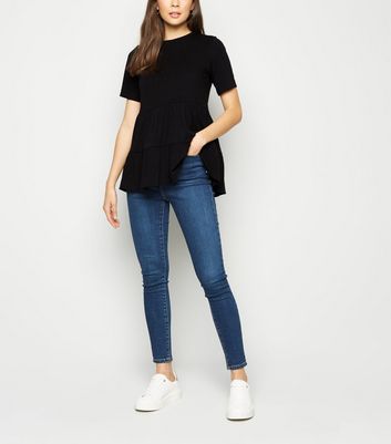 Image of Black Tiered Peplum Top New Look