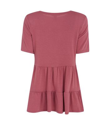 Image of Mid Pink Tiered Peplum Top New Look