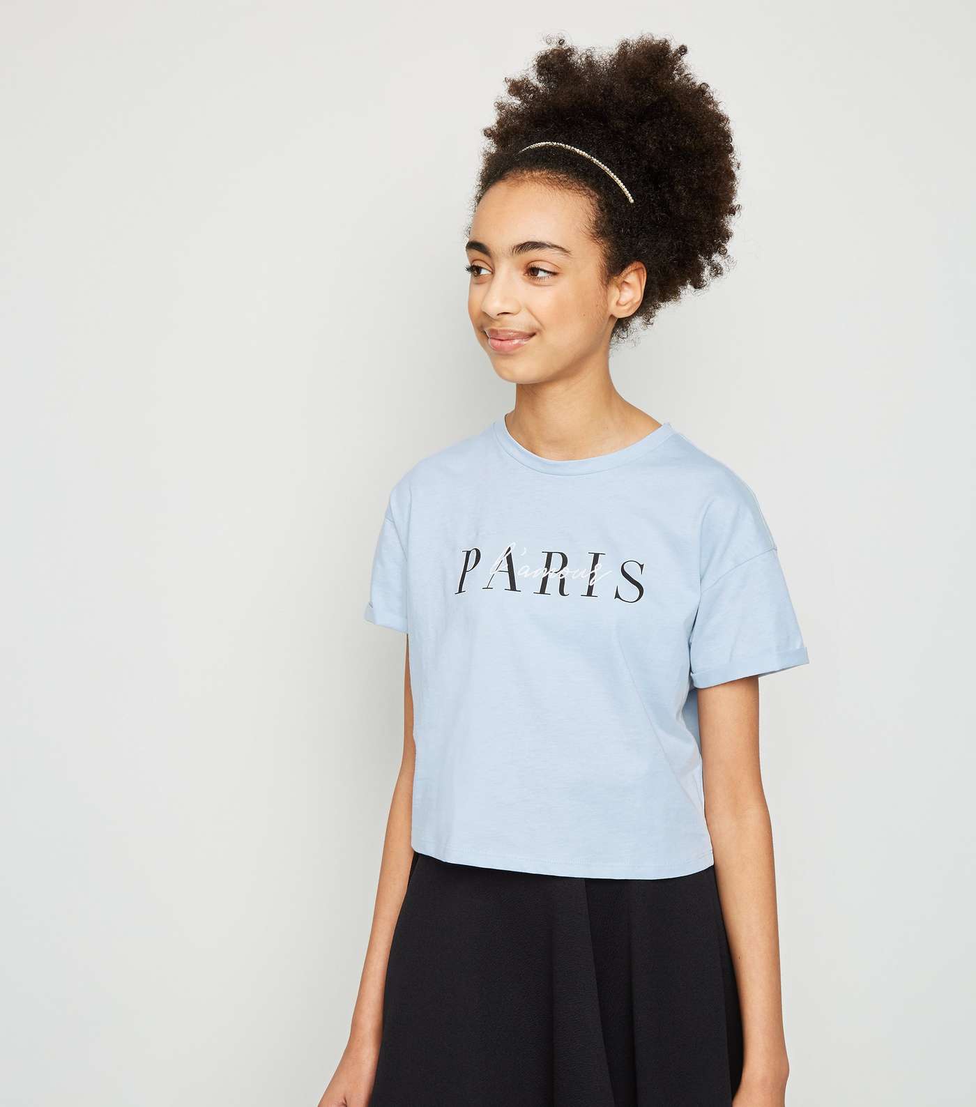 Girls Pale Blue Paris Slogan T-Shirt