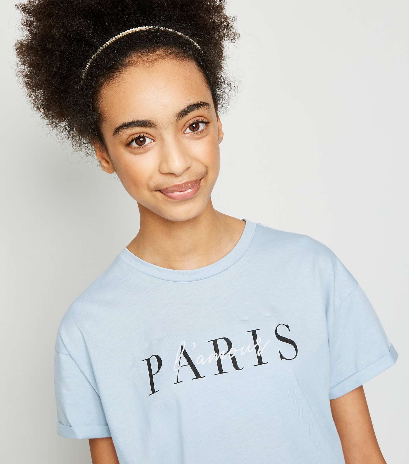 Girls Pale Blue Paris Slogan T-Shirt Image 5