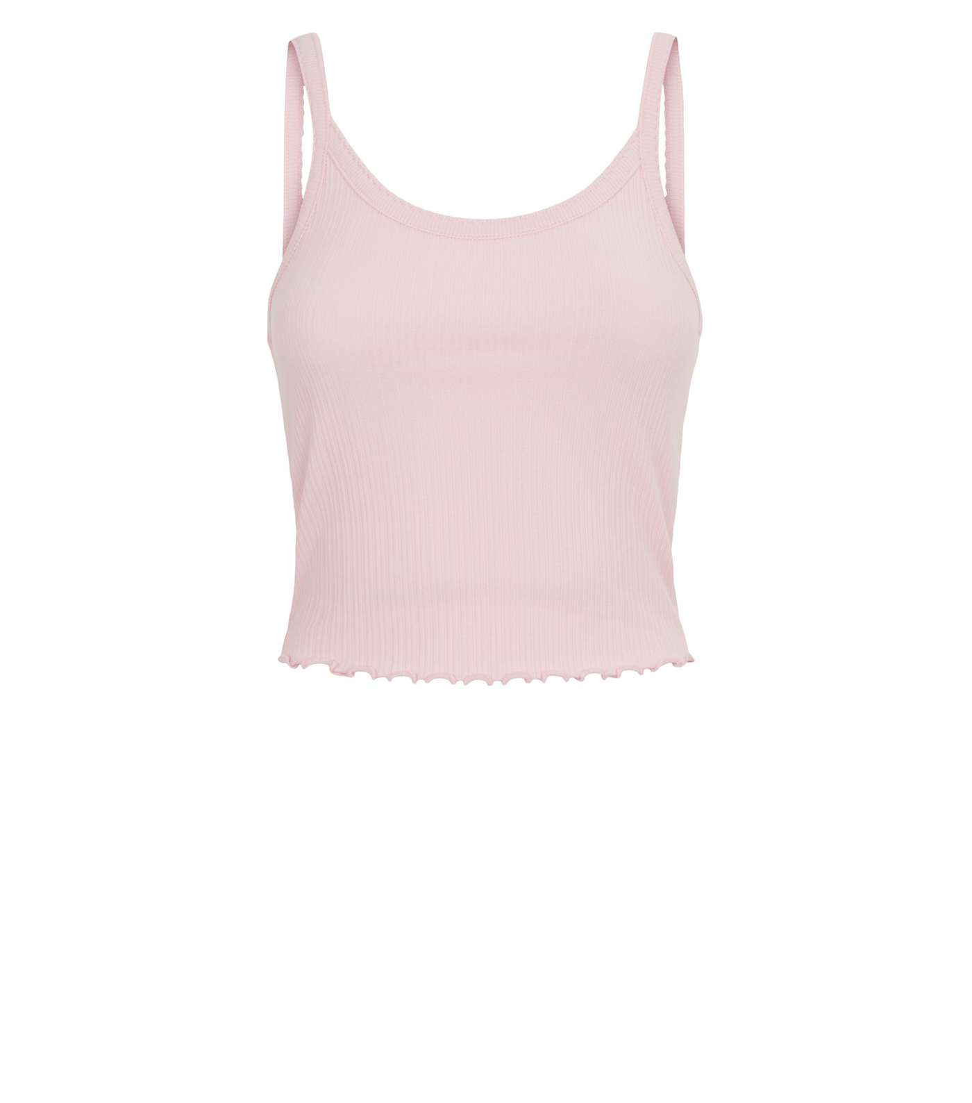 Mid Pink Ribbed Frill Trim Cami Image 2