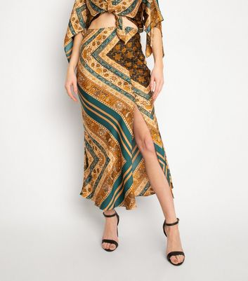 Image of Another Look Brown Paisley Print Midi Skirt New Look