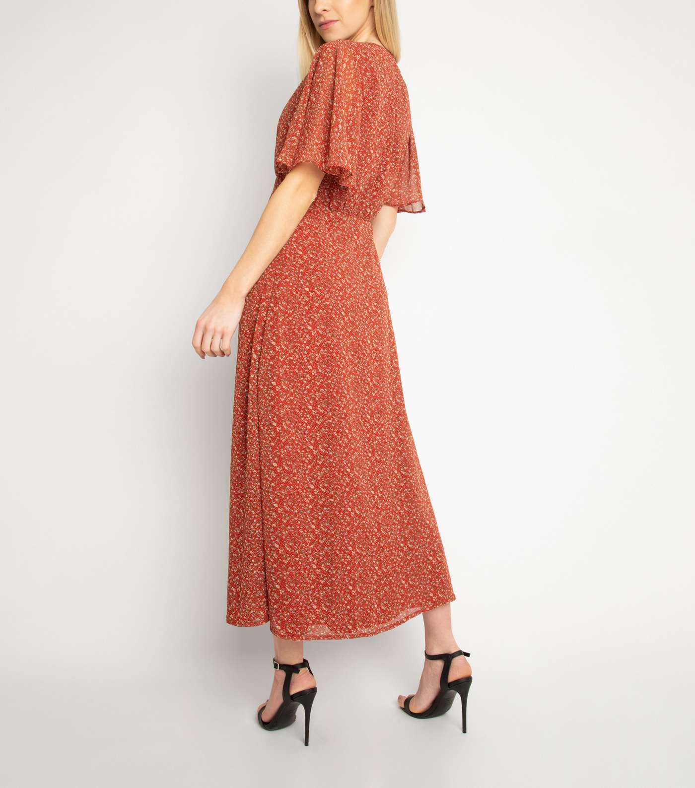 Another Look Red Ditsy Floral Button Midi Dress Image 2