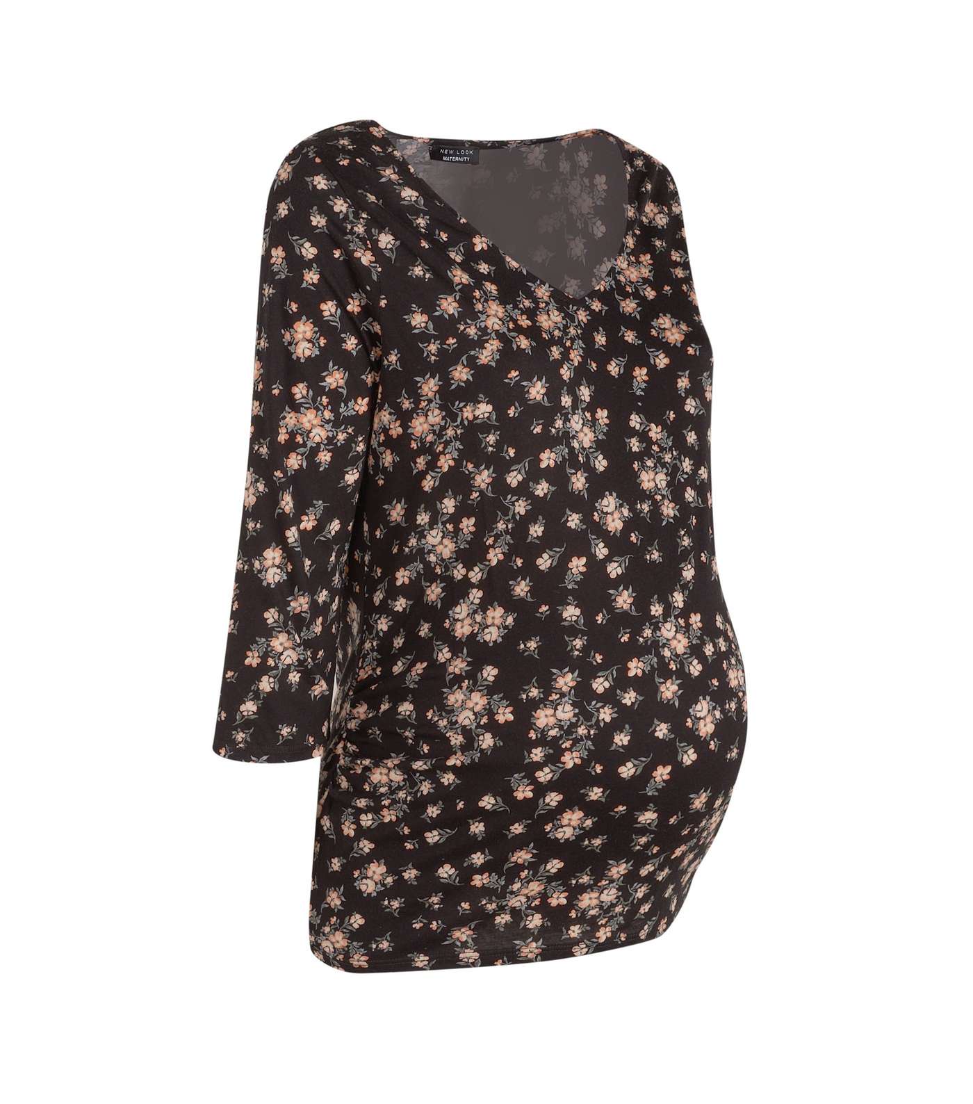 Maternity Black Floral 3/4 Sleeve Top Image 5