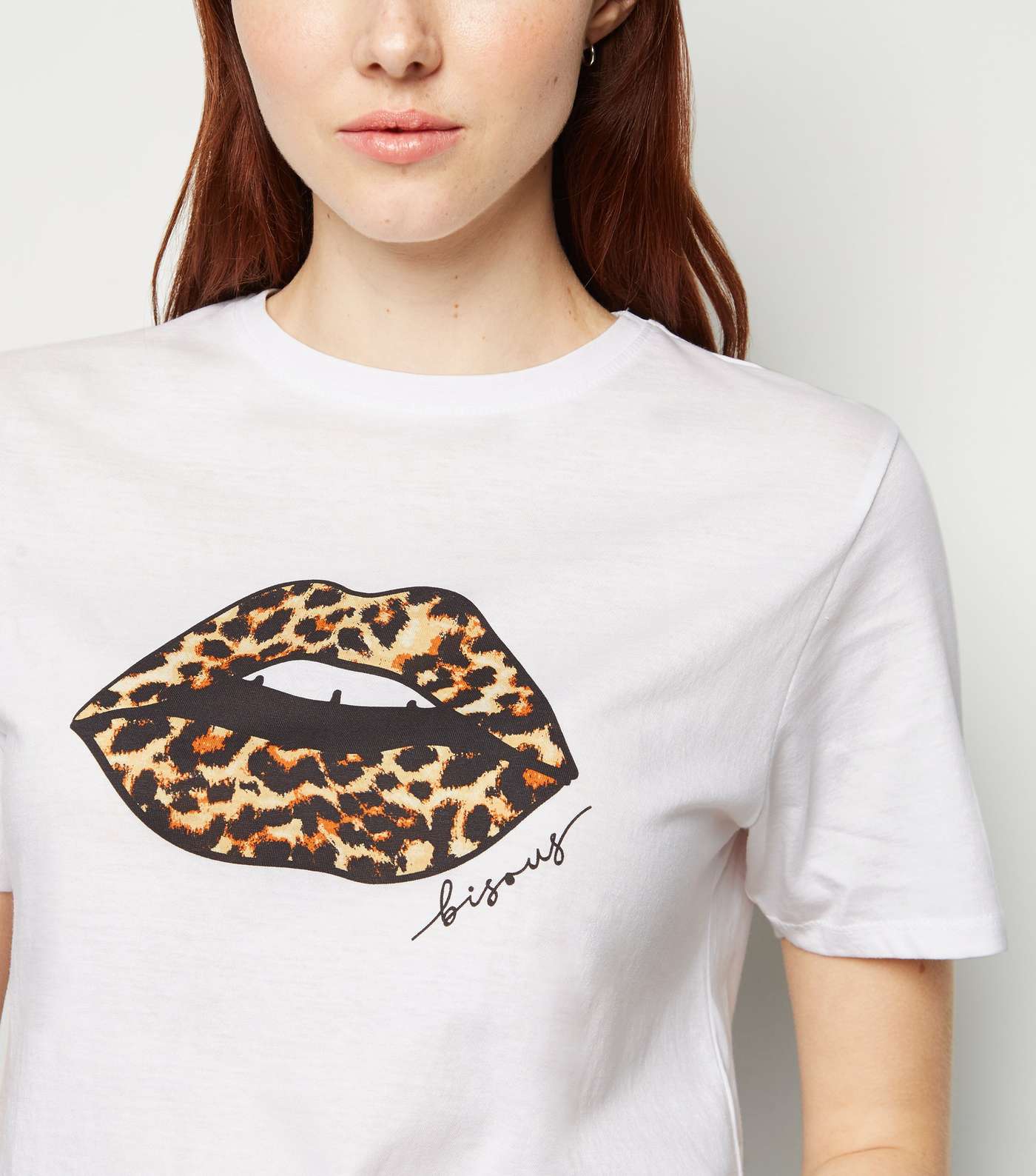 Tall White Leopard Print Lips Slogan T-Shirt Image 5