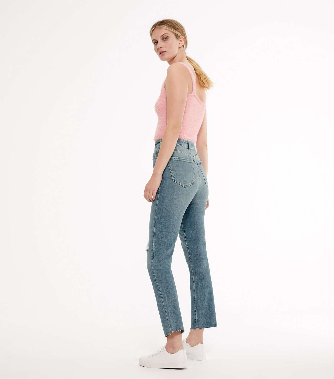 Tall Blue Ripped Ankle Grazing Hannah Straight Leg Jeans Image 2