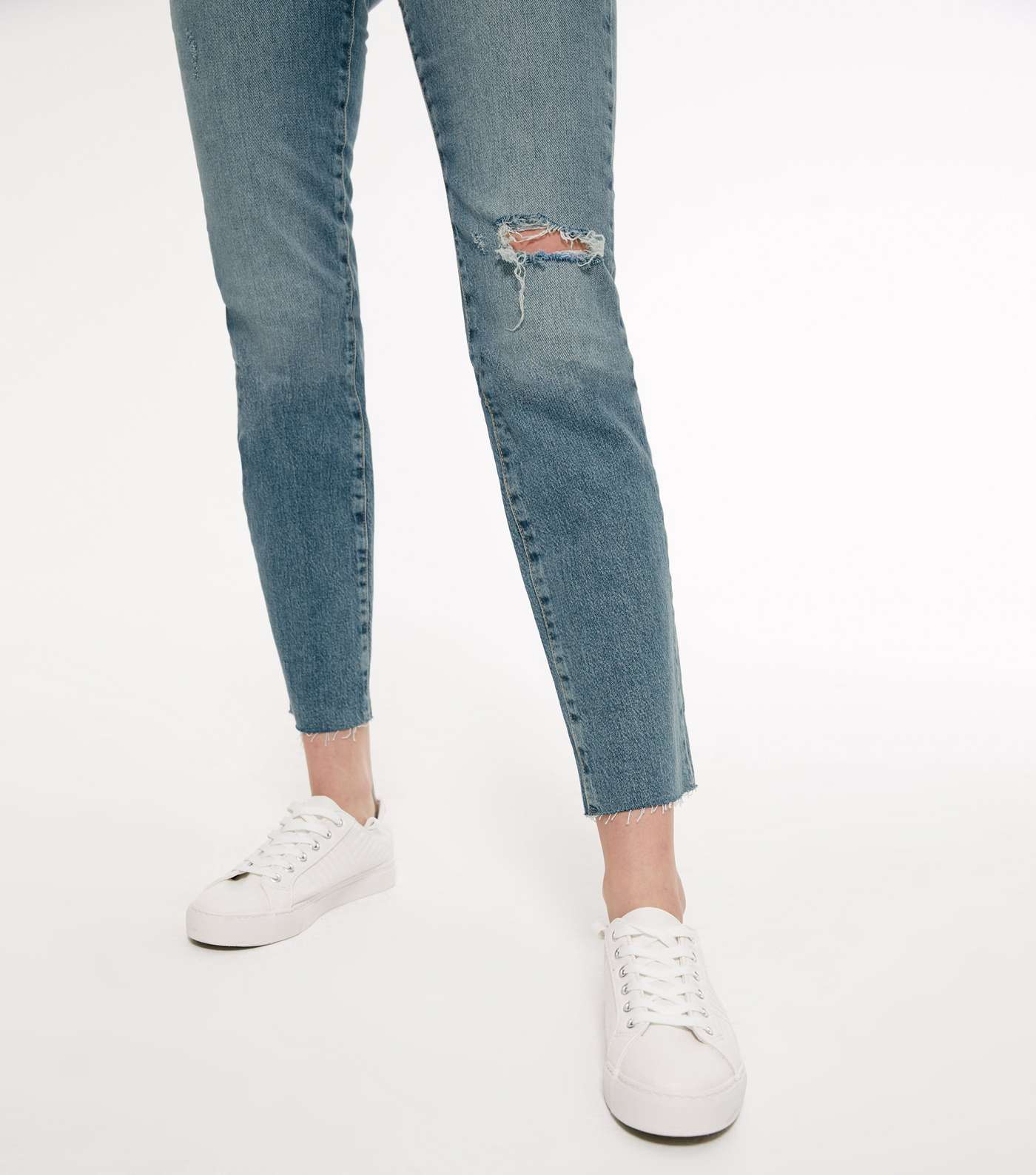 Tall Blue Ripped Ankle Grazing Hannah Straight Leg Jeans Image 4