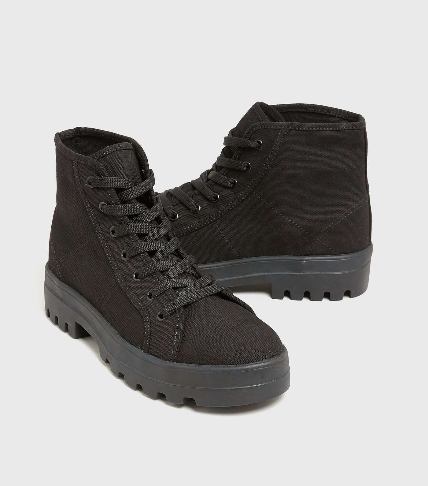 Black Canvas Chunky High Trainer Boots Image 2