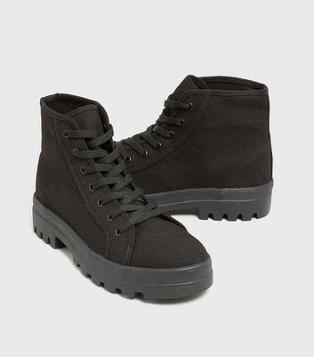 Black Canvas Chunky High Trainer Boots 