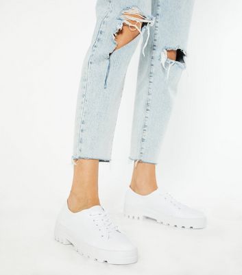 White Canvas Chunky Lace Up Trainers 