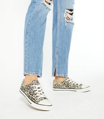 shop for Stone Leopard Print Canvas Trainers New Look Vegan at Shopo