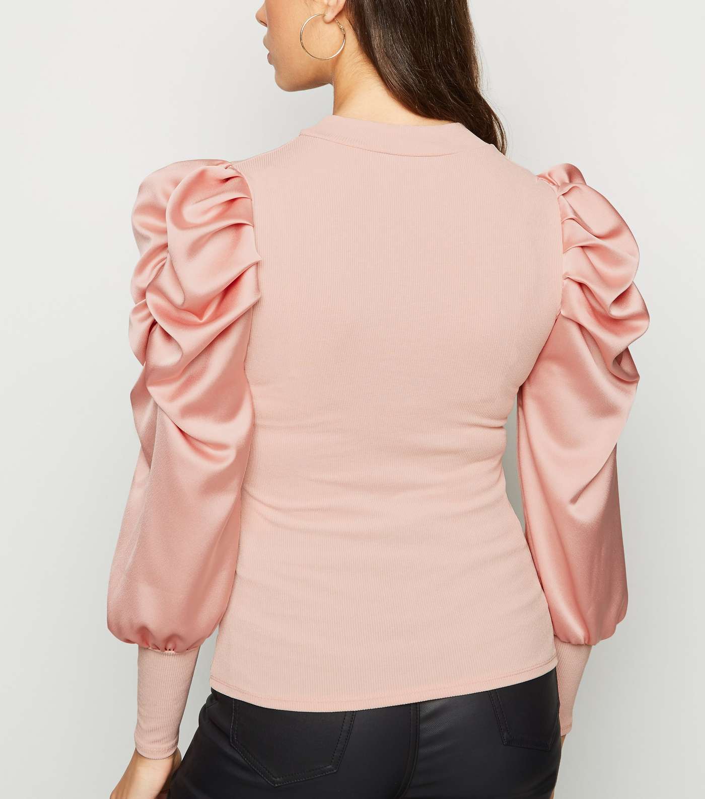 Cameo Rose Pale Pink Satin Puff Sleeve Top Image 3