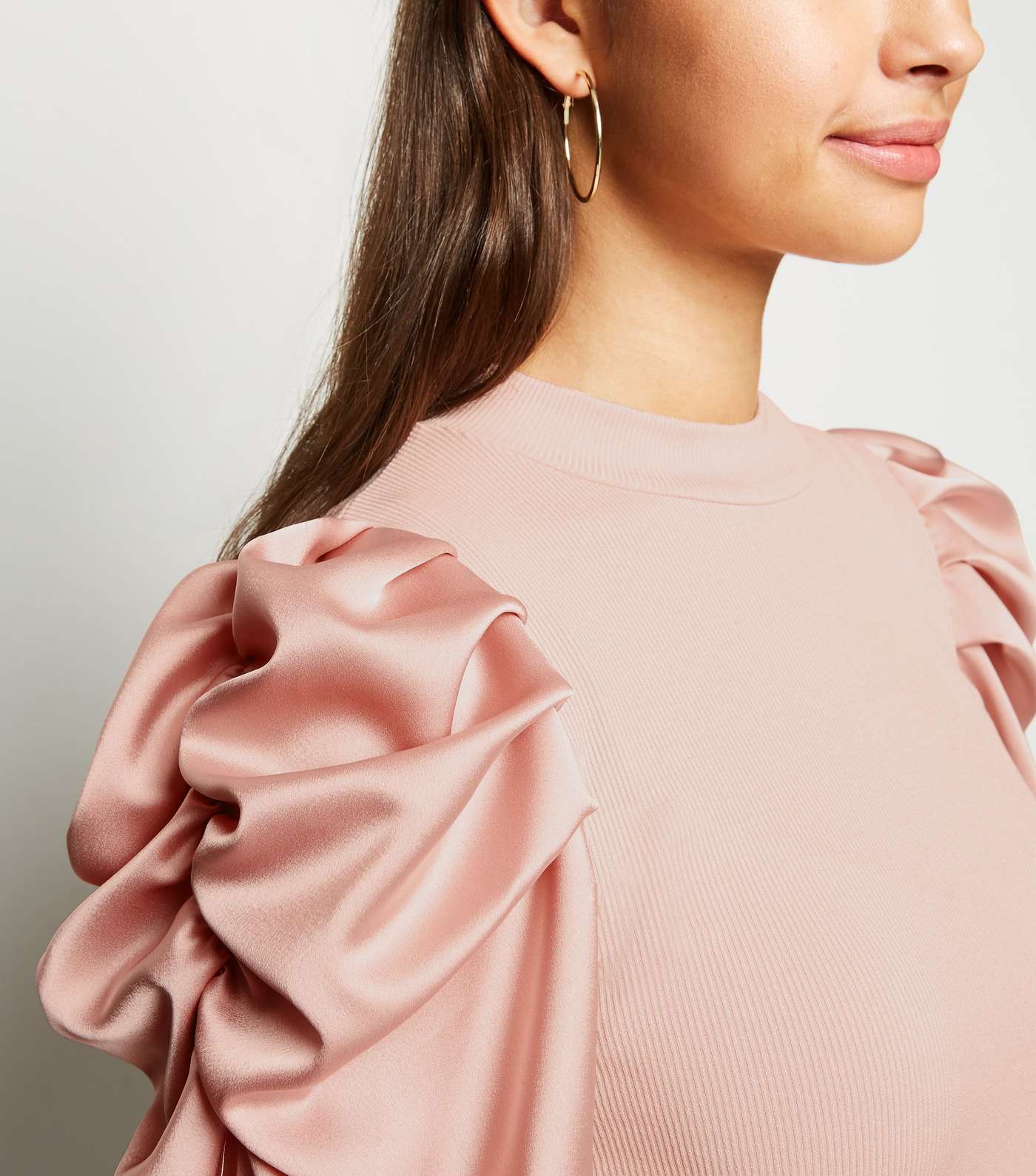 Cameo Rose Pale Pink Satin Puff Sleeve Top Image 5