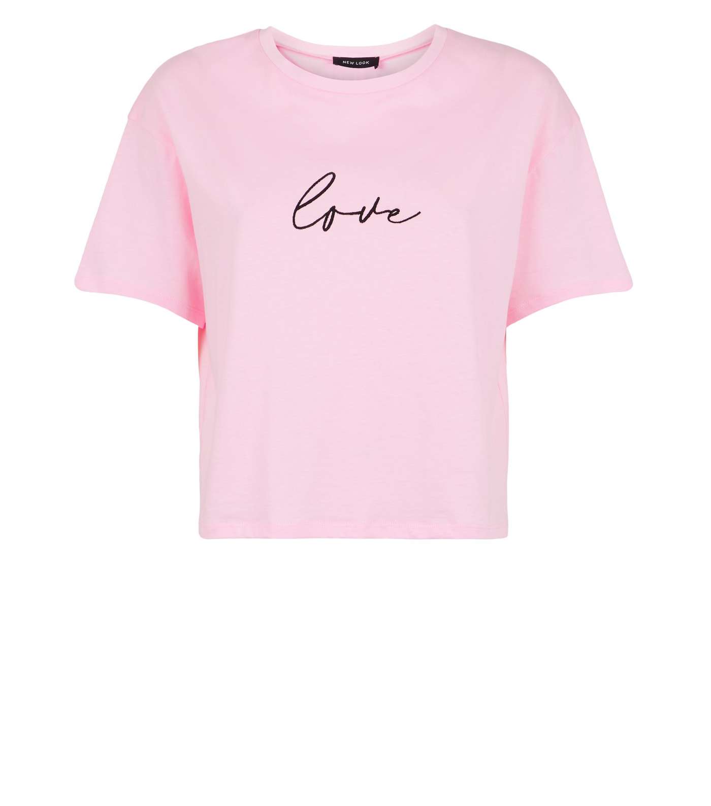 Bright Pink Embroidered Slogan Boxy T-Shirt Image 4