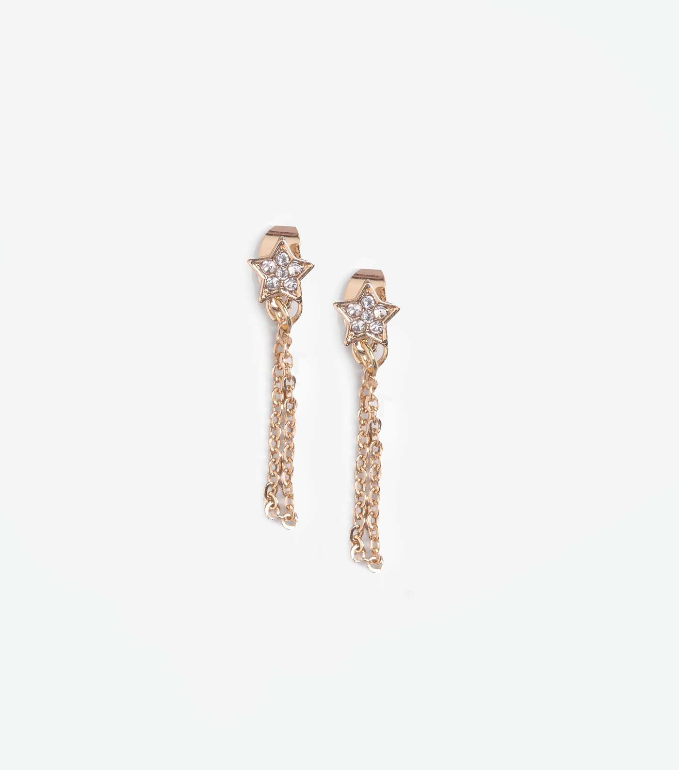 Gold Diamanté Star Chain Stud Earrings 