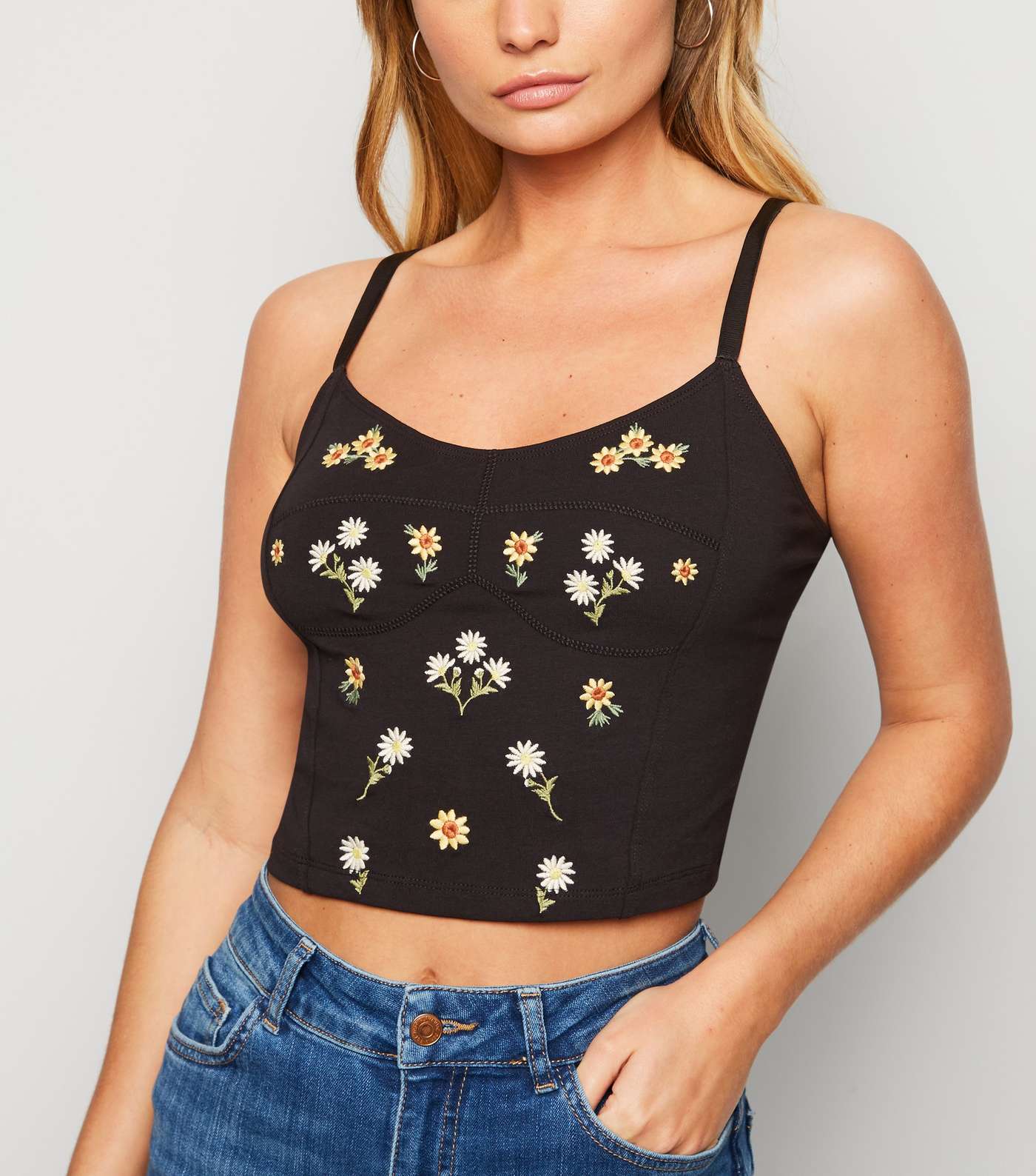 Black Daisy Embroidered Bralette Image 2